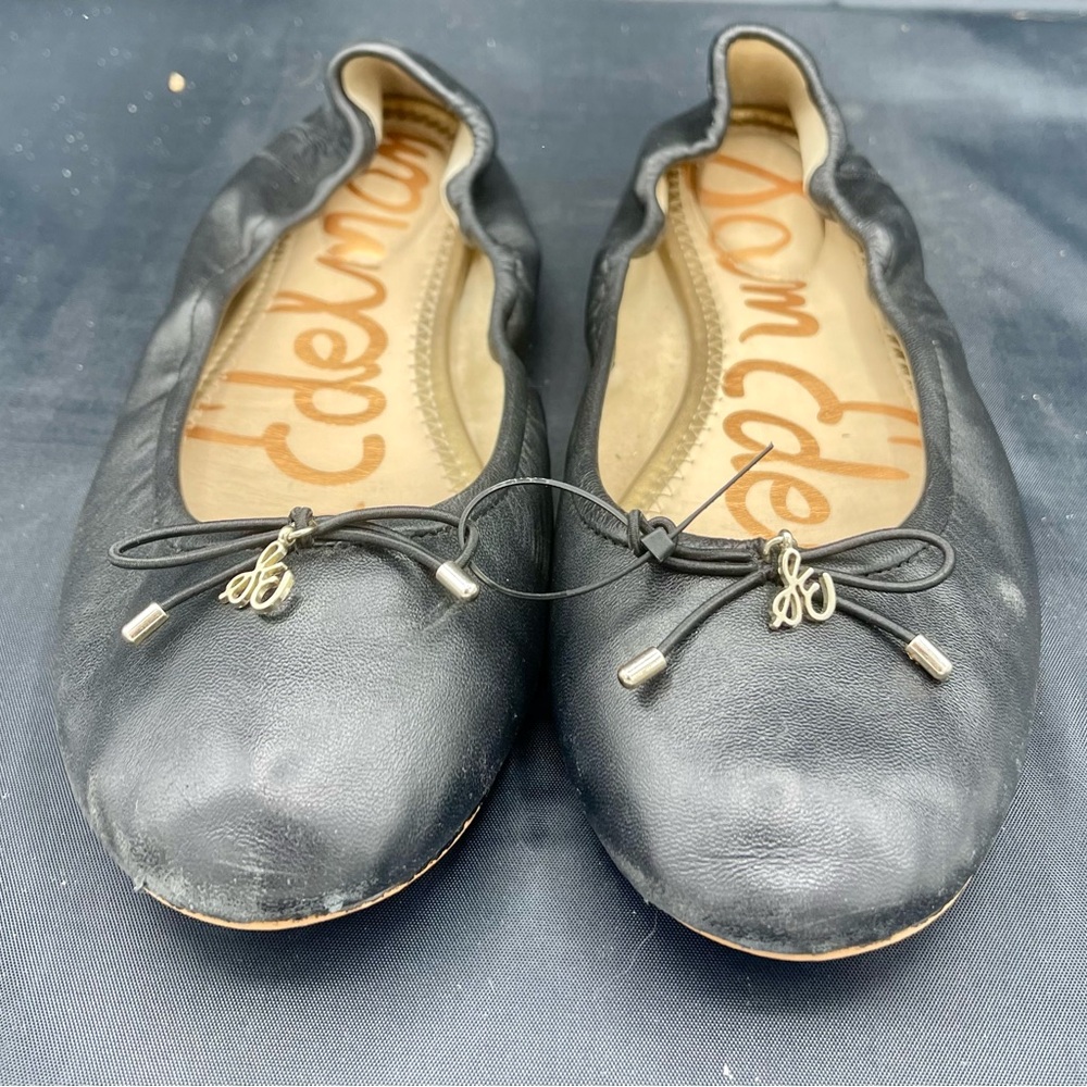 Sam Edelman Felicia Leather Bow Detail Ballet Flats, Women’s 7.5 M Black A4085L1